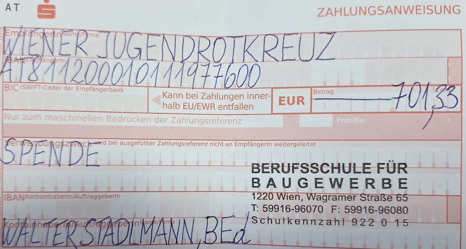 701,33 EUR für das Jugendrotkreuz